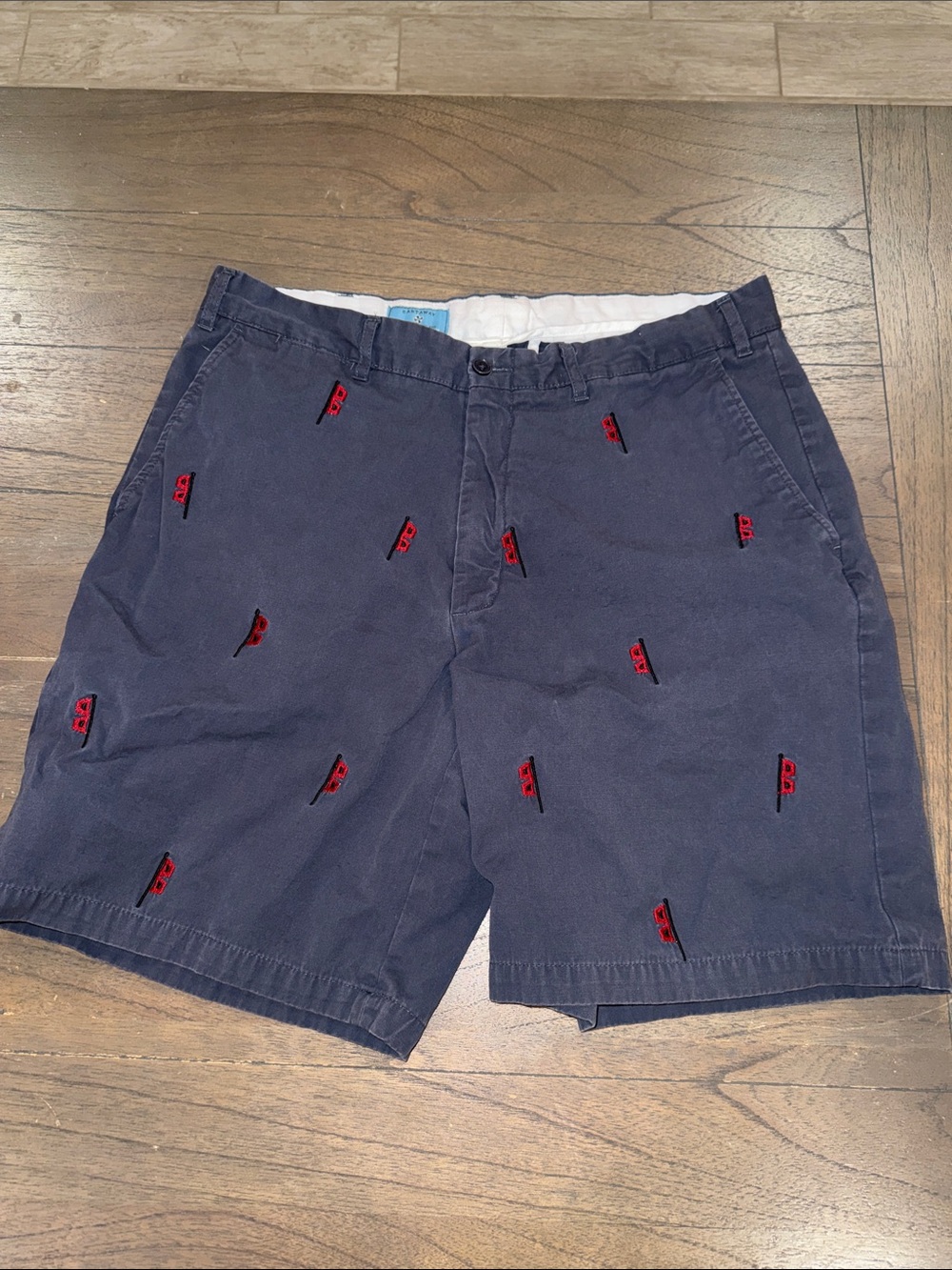 Castaway Navy Shorts with Red Flag Embroidery
